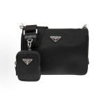 PRADA Saffiano multi-functional detachable shoulder strap three-in-one messenger bag, briefcase, crossbody bag, single-shoulder bag, regular men\'s black style